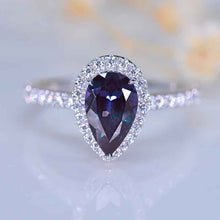 Load image into Gallery viewer, 14K Solid White Gold 3 Carat Halo Pear Cut Alexandrite Unique Ring