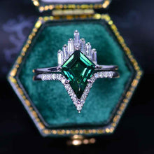 Load image into Gallery viewer, 2.5 Carat Kite Teal Sapphire Halo 14K White Gold Engagement Ring, Eternity Ring Set