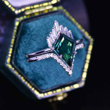 Load image into Gallery viewer, 2.5 Carat Kite Teal Sapphire Halo 14K White Gold Engagement Ring, Eternity Ring Set