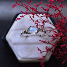 Load image into Gallery viewer, Silver Dainty Natural Moonstone Ring. Round Moonstone Floral Ring