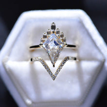 Load image into Gallery viewer, 14K Gold 4 Carat Kite Moissanite Halo Engagement Ring, Eternity Ring Set
