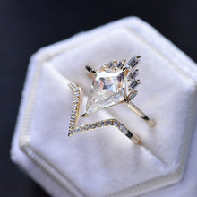Load image into Gallery viewer, 14K Gold 4 Carat Kite Moissanite Halo Engagement Ring, Eternity Ring Set
