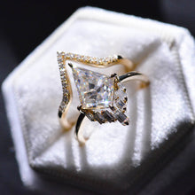 Load image into Gallery viewer, 14K Gold 4 Carat Kite Moissanite Halo Engagement Ring, Eternity Ring Set
