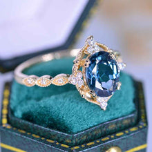 Load image into Gallery viewer, 2 Carat Oval Teal sapphire Halo Vintage Engagement Ring