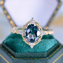 Load image into Gallery viewer, 2 Carat Oval Teal sapphire Halo Vintage Engagement Ring