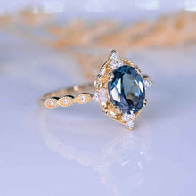 Load image into Gallery viewer, 2 Carat Oval Teal sapphire Halo Vintage Engagement Ring
