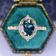 Load image into Gallery viewer, 2 Carat Oval Teal sapphire Halo Vintage Engagement Ring