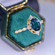 Load image into Gallery viewer, 2 Carat Oval Teal sapphire Halo Vintage Engagement Ring