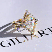 Load image into Gallery viewer, 14K Gold 4 Carat Kite Moissanite Halo Engagement Ring, Eternity Ring Set