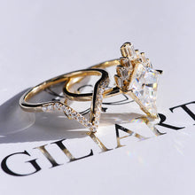 Load image into Gallery viewer, 14K Gold 4 Carat Kite Moissanite Halo Engagement Ring, Eternity Ring Set