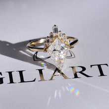 Load image into Gallery viewer, 14K Gold 4 Carat Kite Moissanite Halo Engagement Ring, Eternity Ring Set