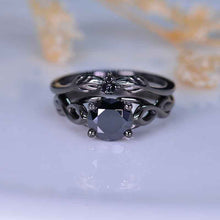 Load image into Gallery viewer, Black Moissanite Lattice Black Gold Celtic Engagement Ring Set