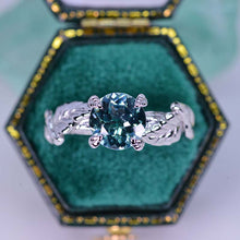 Load image into Gallery viewer, 2Ct Teal Sapphire 14K White Gold Engagement Ring, Design Floral Twig Style Engagement Ring, Leaf Promissory Ring.