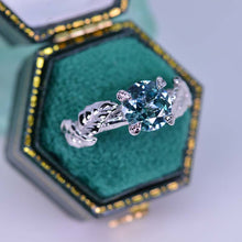 Load image into Gallery viewer, 2Ct Teal Sapphire 14K White Gold Engagement Ring, Design Floral Twig Style Engagement Ring, Leaf Promissory Ring.