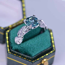 Load image into Gallery viewer, 2Ct Teal Sapphire 14K White Gold Engagement Ring, Design Floral Twig Style Engagement Ring, Leaf Promissory Ring.