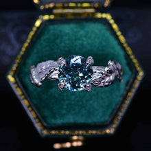 Load image into Gallery viewer, 2Ct Teal Sapphire 14K White Gold Engagement Ring, Design Floral Twig Style Engagement Ring, Leaf Promissory Ring.