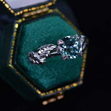 Load image into Gallery viewer, 2Ct Teal Sapphire 14K White Gold Engagement Ring, Design Floral Twig Style Engagement Ring, Leaf Promissory Ring.