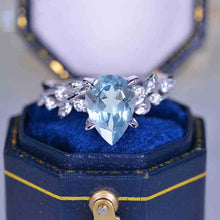 Load image into Gallery viewer, 3 Carat Pear Cut Genuine Natural Aquamarine Floral Gold Floral Engagement Ring