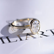 Load image into Gallery viewer, 3 Carat Oval Giliarto Moissanite Bezel Set Yellow Gold Engagement Ring