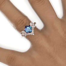 Load image into Gallery viewer, 3 Carat Hexagon Snowflake Alexandrite Cluster Halo 14K White Gold Engagement Ring