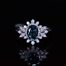 Load image into Gallery viewer, 14K White Gold 1.5 Carat Oval Teal Sapphire Snowflake Halo Engagement Ring