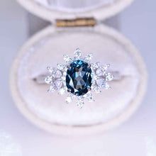 Load image into Gallery viewer, 14K White Gold 1.5 Carat Oval Teal Sapphire Snowflake Halo Engagement Ring