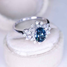 Load image into Gallery viewer, 14K White Gold 1.5 Carat Oval Teal Sapphire Snowflake Halo Engagement Ring