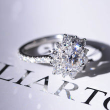 Load image into Gallery viewer, 2 Carat Round Moissanite Snowflake Halo Engagement Ring. Victorian 14K White Gold Ring