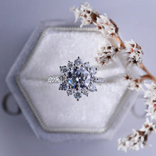 Load image into Gallery viewer, 2 Carat Round Moissanite Snowflake Halo Engagement Ring. Victorian 14K White Gold Ring