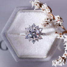 Load image into Gallery viewer, 2 Carat Round Moissanite Snowflake Halo Engagement Ring. Victorian 14K White Gold Ring