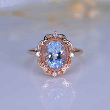 Load image into Gallery viewer, Vintage Aquamarine Engagement Ring Rose Gold wedding Ring 2ct Antique Oval cut Bridal ring Art deco Halo Ring Milgrain Anniversary ring