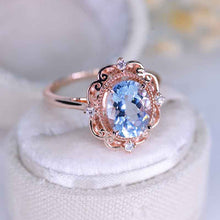 Load image into Gallery viewer, Vintage Aquamarine Engagement Ring Rose Gold wedding Ring 2ct Antique Oval cut Bridal ring Art deco Halo Ring Milgrain Anniversary ring