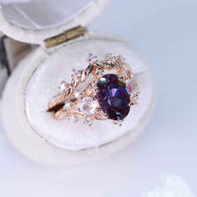 Load image into Gallery viewer, Alexandrite Ring Set, Oval Cut Alexandrite Floral Twig Ring Set, White Gold Ring Unique Curved Ring Set