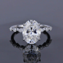 Load image into Gallery viewer, 4 Carat Oval Cut Ring. Moissanite Wedding Ring Anniversary ring, Vintage Royal Style Hidden Halo