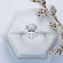 Load image into Gallery viewer, 4 Carat Oval Cut Ring. Moissanite Wedding Ring Anniversary ring, Vintage Royal Style Hidden Halo