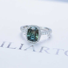 Load image into Gallery viewer, 3Ct Cushion Teal Sapphire 14K White Engagement Ring, Cushion Halo Engagement Ring