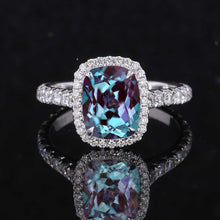Load image into Gallery viewer, 3Ct Cushion Alexandrite 14K White Engagement Ring, Cushion Halo Engagement Ring