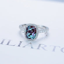 Load image into Gallery viewer, 2 Carat Cushion Alexandrite 14K White Engagement Ring, Cushion Halo Engagement Ring