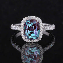 Load image into Gallery viewer, 2 Carat Cushion Alexandrite 14K White Engagement Ring, Cushion Halo Engagement Ring