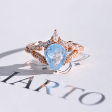 Load image into Gallery viewer, 2 Carat Pear Shape Natural Aquamarine Floral Gold Ring