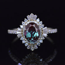 Load image into Gallery viewer, 2 Carat Alexandrite Oval Cut Halo 14K Yellow Gold Engagement Ring