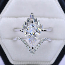 Load image into Gallery viewer, 14K White Gold 2.5 Carat Kite Moissanite Halo Engagement Ring, Eternity Ring Set