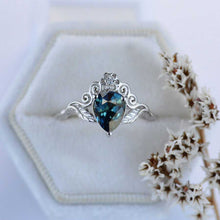 Load image into Gallery viewer, Teal Sapphire Pear Shape Floral Gold Ring