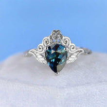 Load image into Gallery viewer, Teal Sapphire Pear Shape Floral Gold Ring