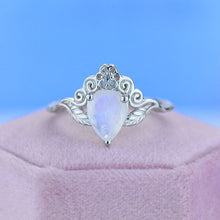 Load image into Gallery viewer, 2ct Pear Cut Natural Moonstone Ring, White Gold Plated Ring Unique Curved Floral Ring