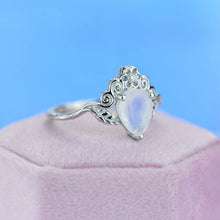 Load image into Gallery viewer, 2ct Pear Cut Natural Moonstone Ring, White Gold Plated Ring Unique Curved Floral Ring