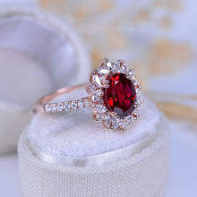 Load image into Gallery viewer, 2 Carat Oval Ruby Halo Vintage 14K Rose Gold Engagement Ring