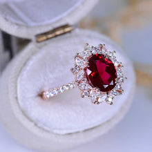 Load image into Gallery viewer, 2 Carat Oval Ruby Halo Vintage 14K Rose Gold Engagement Ring