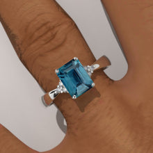 Load image into Gallery viewer, 3.5 Carat Teal Sapphire Emerald Cut Engagement Gold Ring.