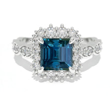 Load image into Gallery viewer, 14K White Gold 1.5 Carat Princess Teal Sapphire Halo Engagement Ring